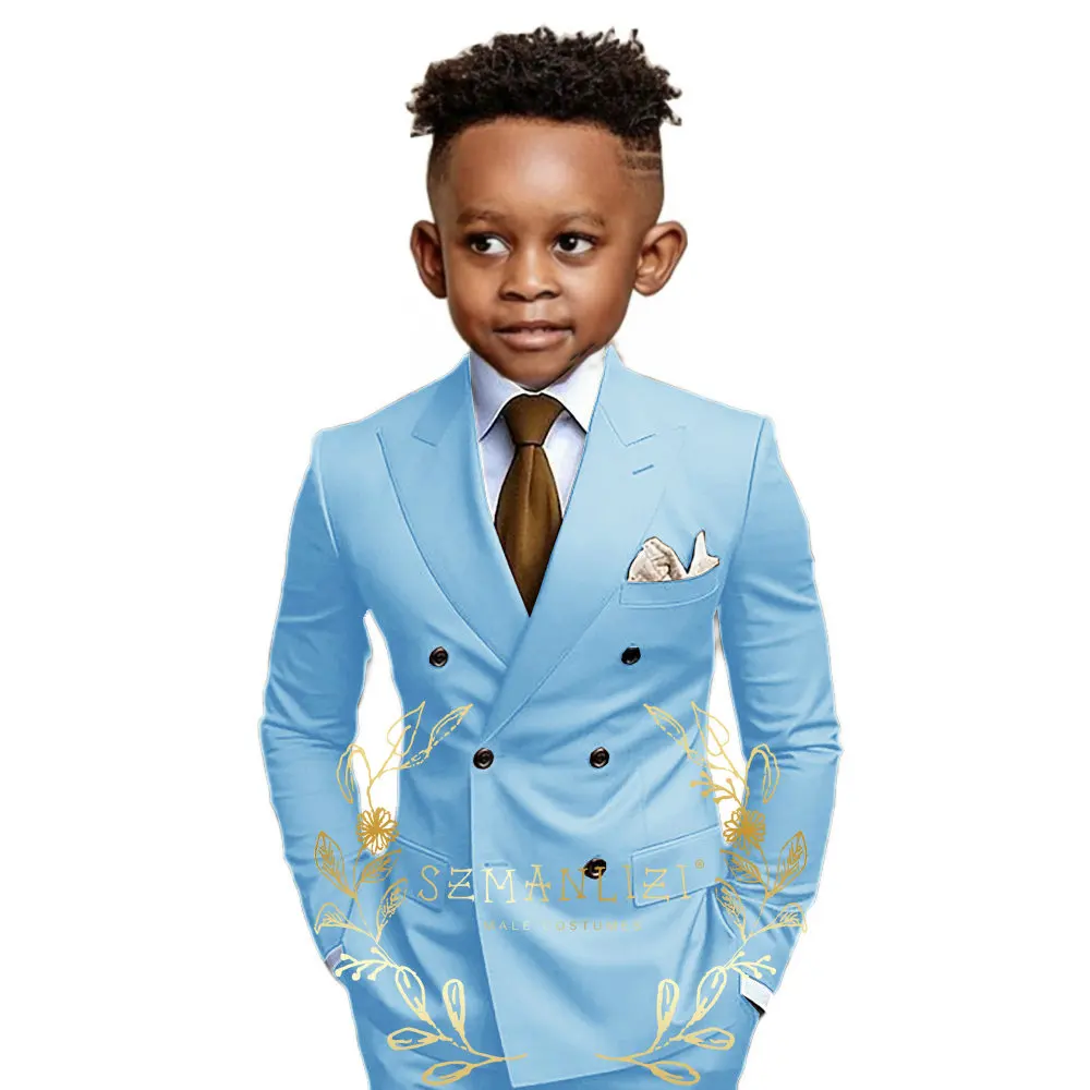 Brown Boys Suit Double Breasted Jacket Pants 2 Piece Set Business Style Formal Wedding Tuxedo Custom Size Blazer Kids