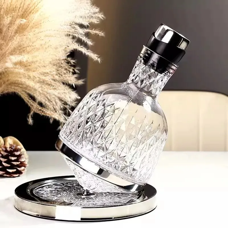 

Creative Crystal Glass Cup with Lid, Rotation Tumbler, Wine Aerator, Decanter, 1500ml