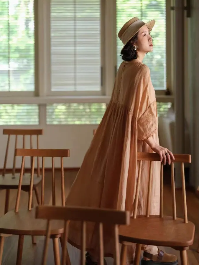 エレ純色コットンリネンルーズレディースドクターサマーヴィンテージスレAラインミディスカートスリムハイウエストドールドクター