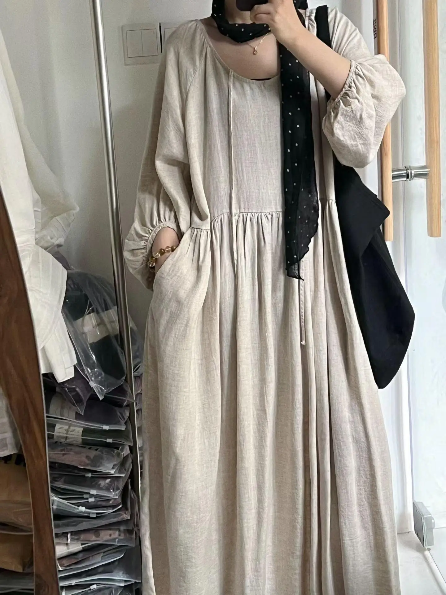Loose Linen Dress Vintage Artistic Travel Photography Holiday Style Gentle Fairy Atmosphere Autumn Collection Women's Dress