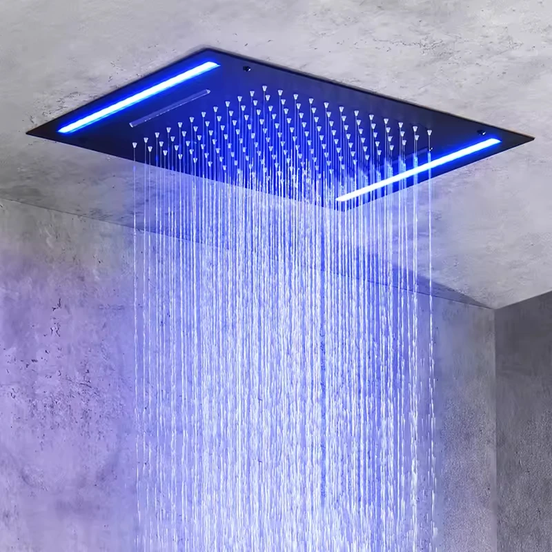 رأس دش LED حديث أسود مثبت على الحائط من FEIDU مع جهاز تحكم عن بعد نحاسي بتصميم شلال ملحق صنبور الحمام