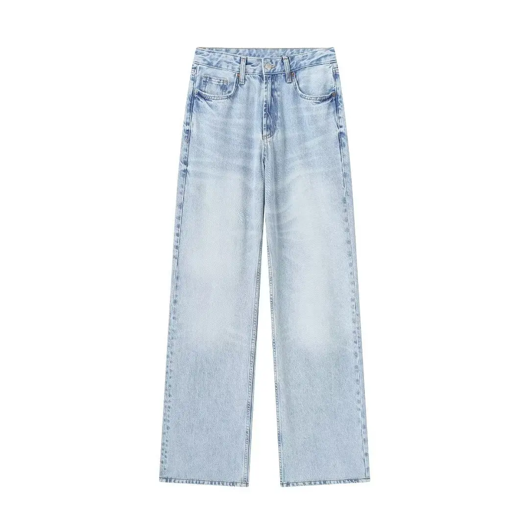Jeans a gamba larga a vita media slim versatili francesi stile ZR6045129 405