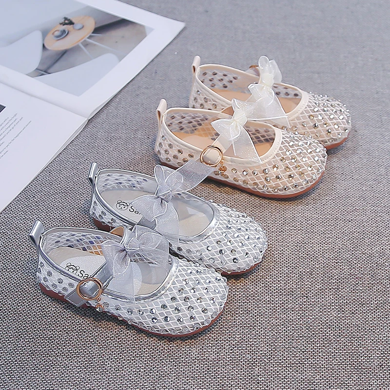 

Cute Girls Flat Shoes Mesh Breathable Kids Leather Shoes Shiny Sweet 2026 Summer New Children Casual Shoes Soft Sole Non-slip