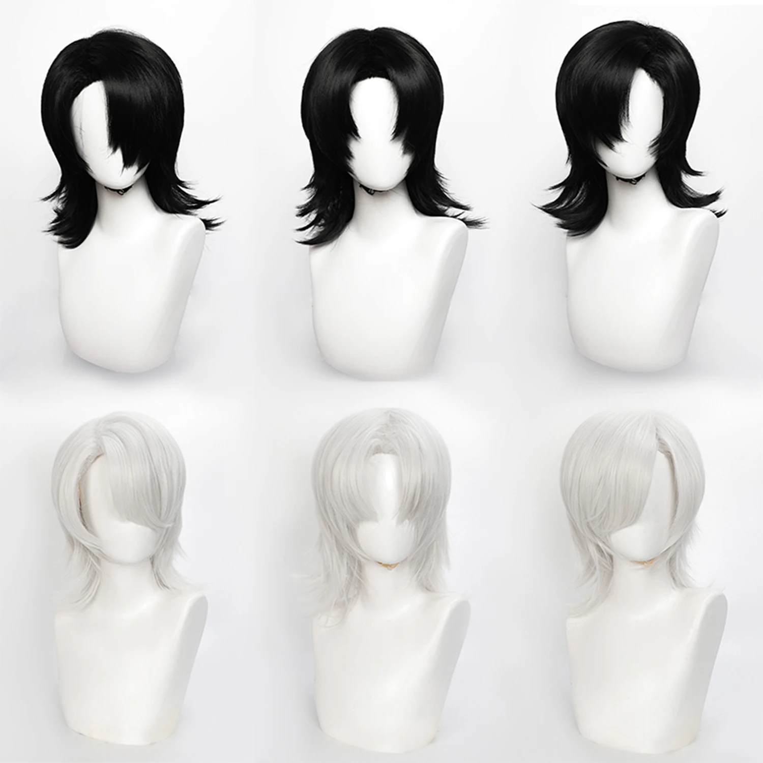 

✨ 40 см черный/серебристый парик для косплея в стиле «волчий хвост» с начесом, термостойкий синтетический волос для аниме-косплея