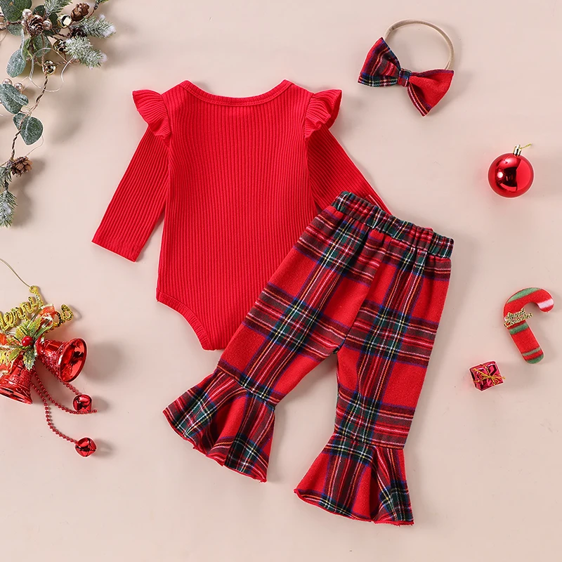 Toddler Girls Winter Clothing Set Cute Long Sleeve Romper with Plaid Pants and Matching Bow Headband Outfit for Fall 6 Toddler Girls Winter Clothing Set Cute Long Sleeve Romper with Plaid Pants and Matching Bow Headband Outfit for Fall 6