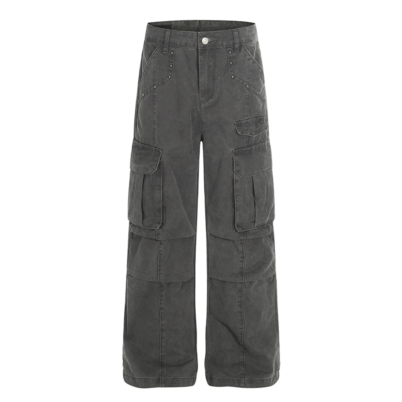 

Винтажные рабочие брюки из карбоновой ткани с заклепками, американские ретро-брюки для лесорубов, прямые повседневные брюки, мужская хлопковая рабочая одежда