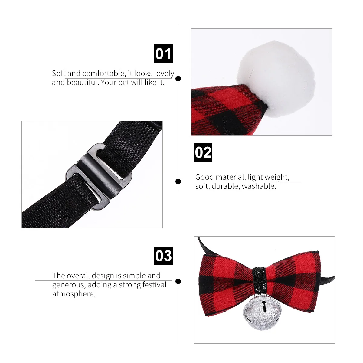 

2Pcs Pet Christmas Collar and Hat Adjustable Soft Comfortable Dog Bell Collar Accessories for Parties Bars Gift