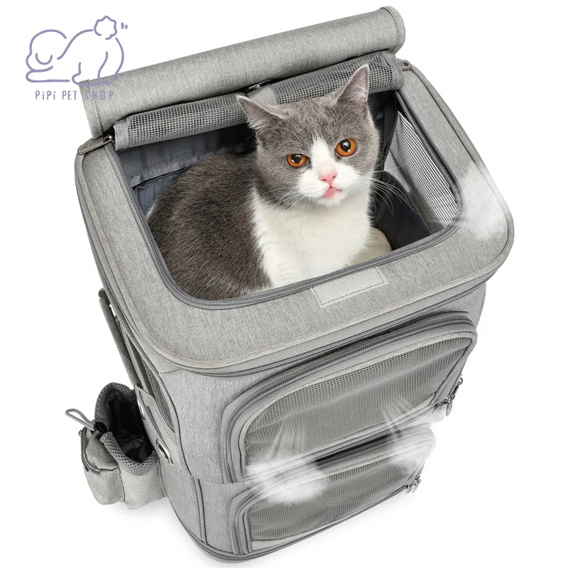 Double Layer Removable Rolling Wheels Small Animals Carrier for 2 Cats Dogs Breathable Comfort Trolley Travel Bag Box Supplies