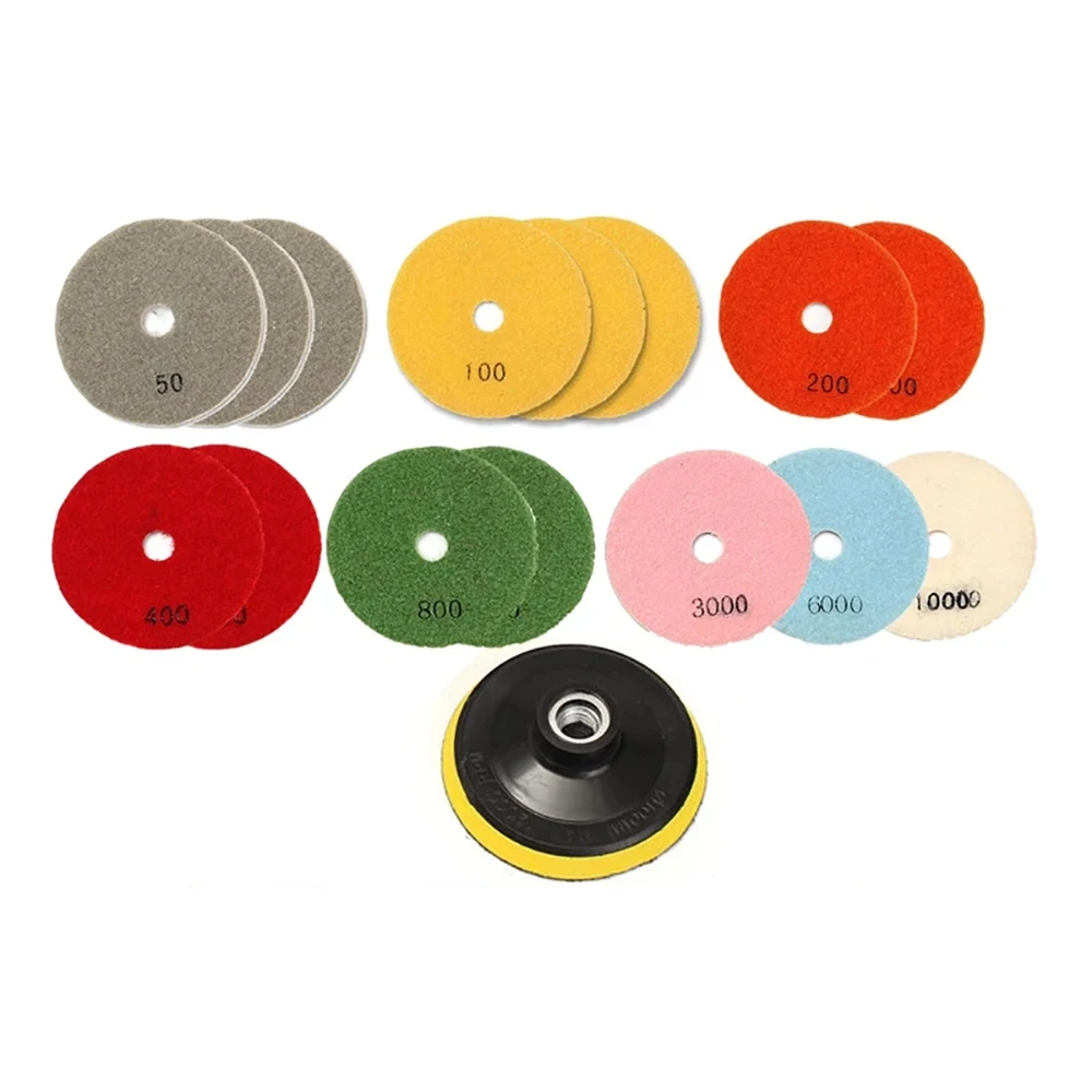 16pcs 4 inch 100mm Diamond Polishing Pad Kit Wet/Dry for Granite Stone Concrete Marble Polishing Use Grinding Discs Set Supplies