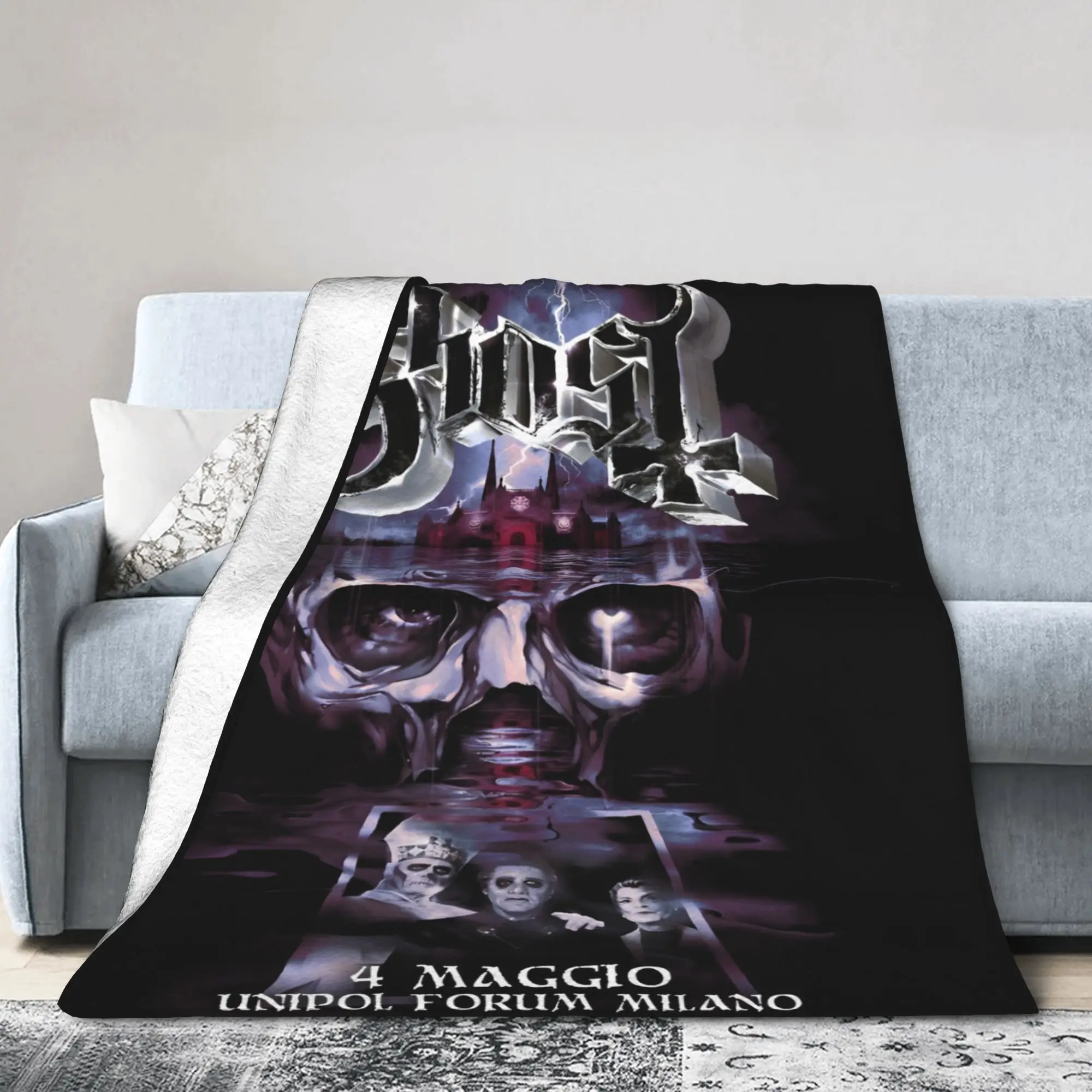 

Ghost Band World Tour Skeletour 2025 Flannel Blanket Music Novelty Throw Blanket for Bedspreads 200x150cm Lightweight