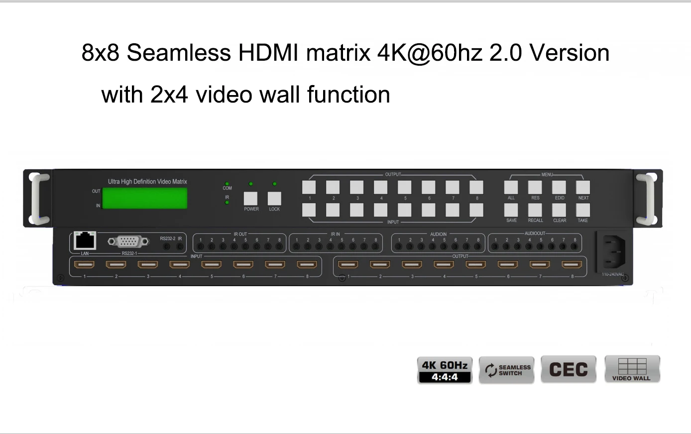 4:4:4 Versión HDMI 2.0 Matriz HDMI 8x8 18Gbps