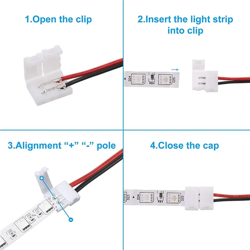 

AB35-144Pcs 8Mm 2 Pin LED Strip Light Connector For 8 Mm Wide Flexible SMD 3528 2835 Single Color LED Strip Lights Solderless