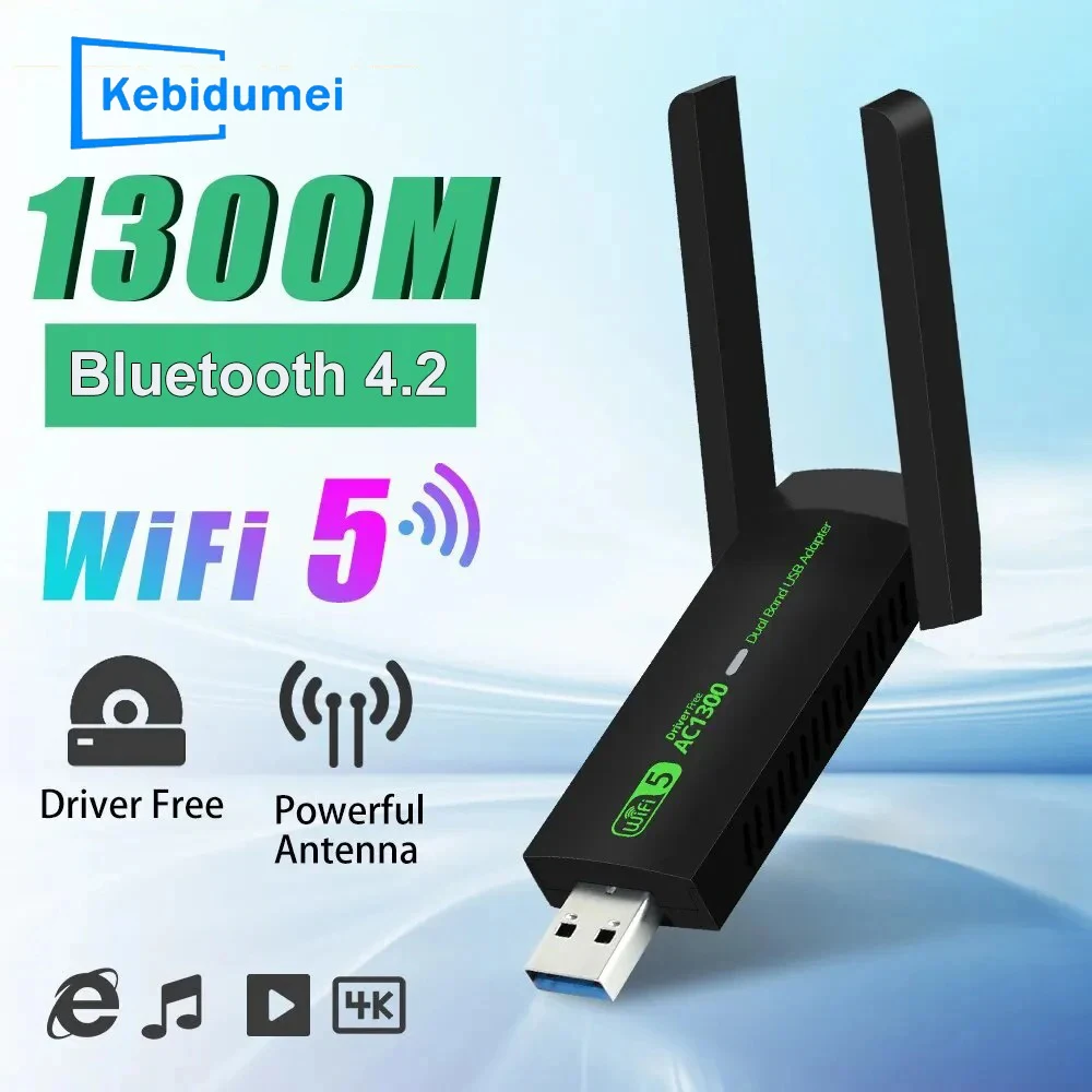 

1300 Мбит/с Wi-Fi адаптер USB 3,0 сетевая карта двухдиапазонный 2,4G/5 ГГц Bluetooth 4.2 беспроводной приемник передатчик для настольного ПК ноутбука