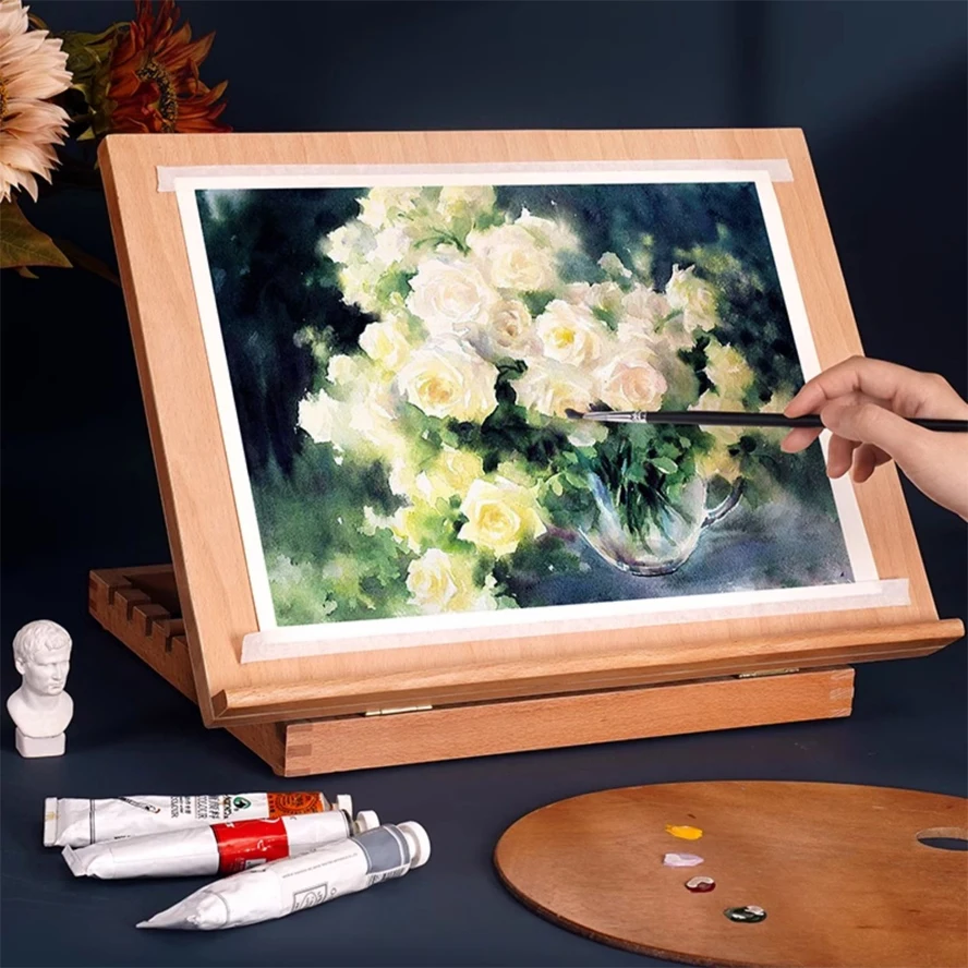 Beech Foldable Flat Easel Dual-Purpose Oil Painting Stand Foldable Adjustable Easel Sketch Oil Painting Portable Destop Art Box