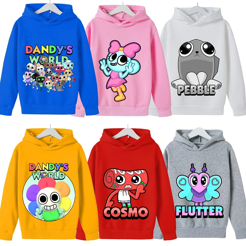 Dandys mundo hoodies para crianças jogo figuras dos desenhos animados moletom crianças primavera pulôver casual moda topos menino menina roupas presente