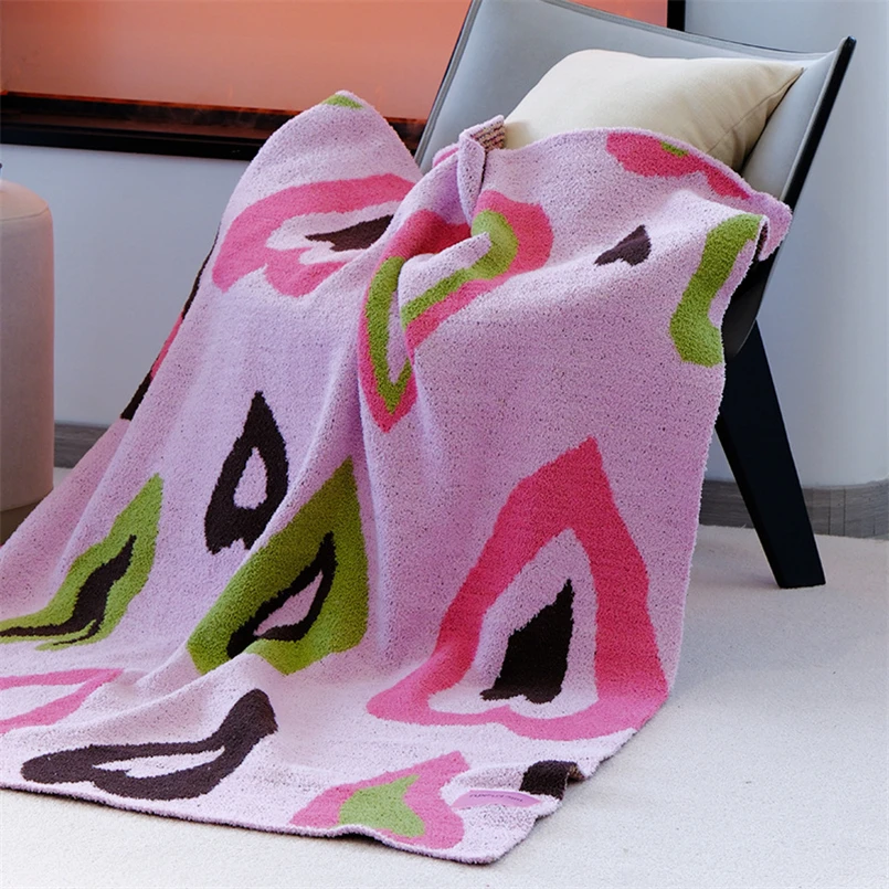 Cartoon Hollow Love Half-side Fleece Knitted Blanket Soft Sofa Shawl Blanket Office Air Conditioning Nap Blanket