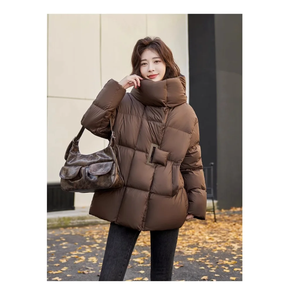 Women\'s Winter Coats New Fashion Collar and Hood Down Jacket 90% White Duck Down Mid-Length Thick Warm Loose Casual Puffer Coat