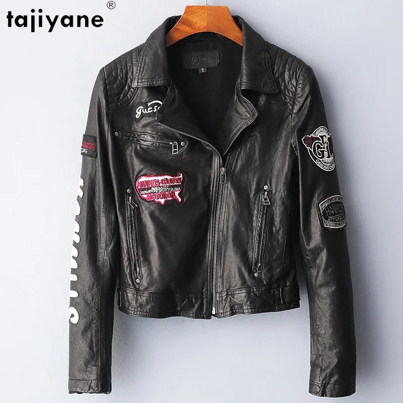 

Tajiyane Sheepskin Genuine Leather Jacket Women Motorcycle Leather Coat Short Coats Korean Black Slim Jackets Chaquetas Zm601