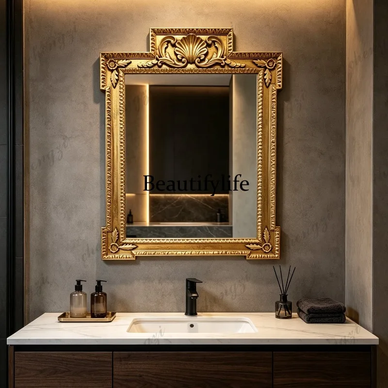 Baroque fireplace decorative mirror retro wall-mounted bathroom mirror European carved makeup mirror
