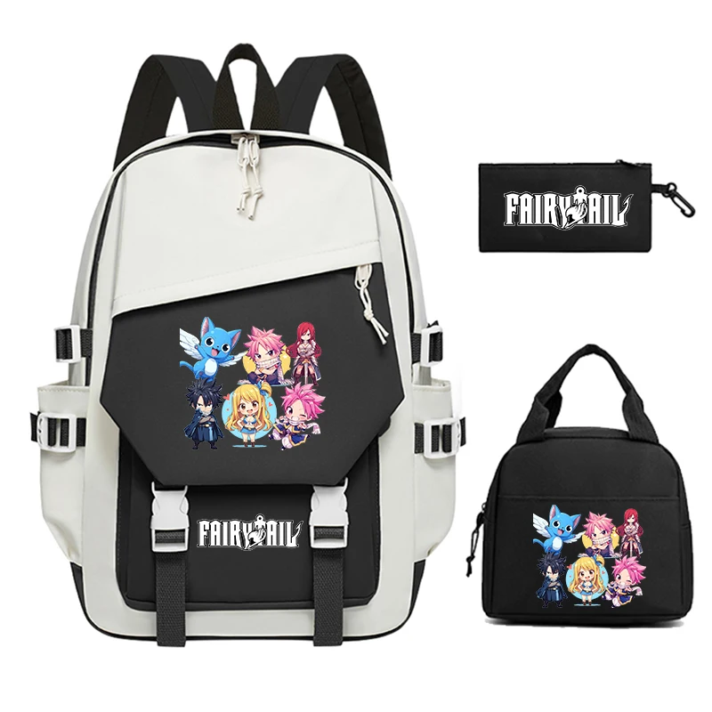 3Pcs/Set Fairy Tail Printed School Bags Girls Teens Cartoon Anime Youth School Backpack Travel School Students Laptop Backpack