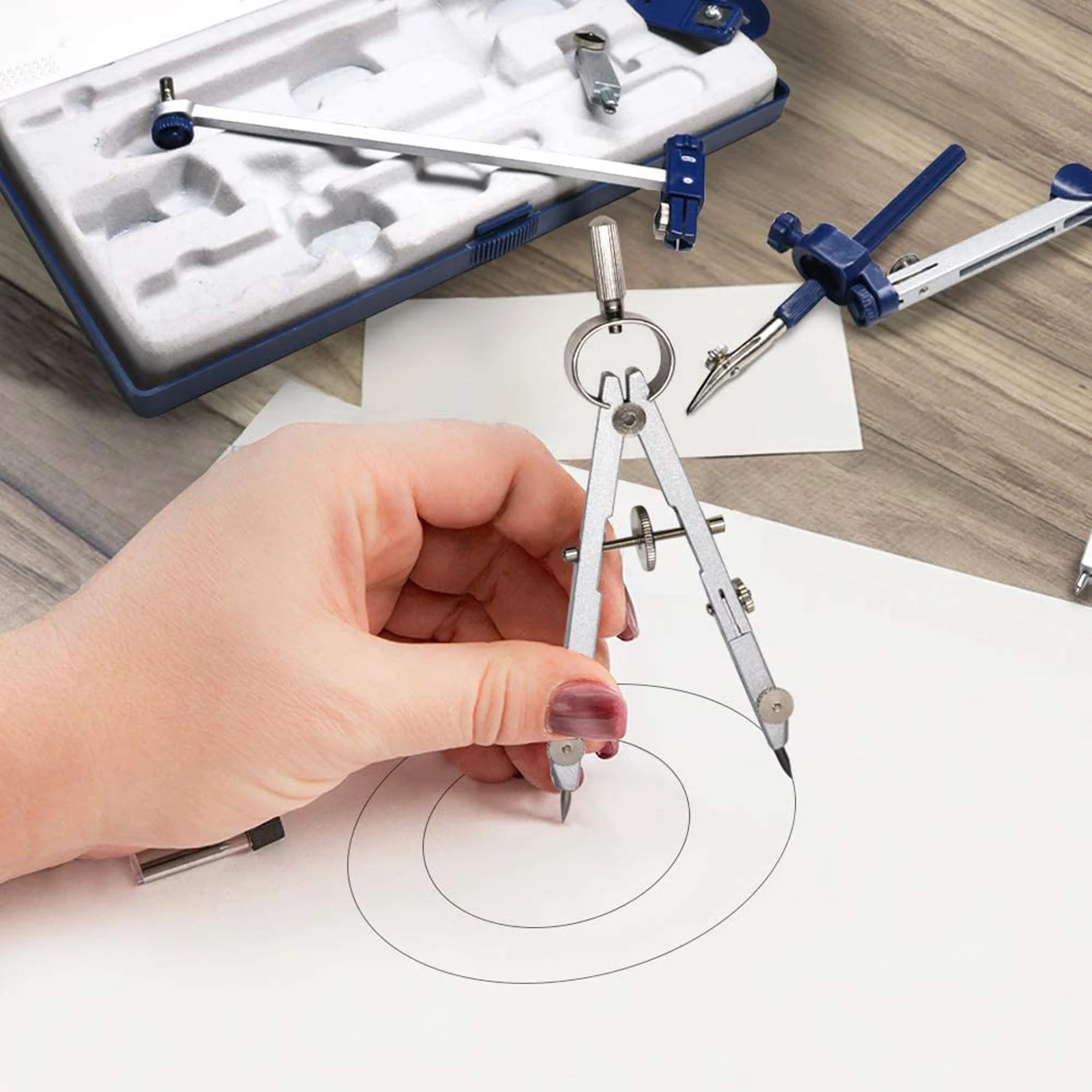 7PCS Professional Drawing Math Geometry Tool Stainless Steel Math Geometry Metal Compasses Supplies Stationery