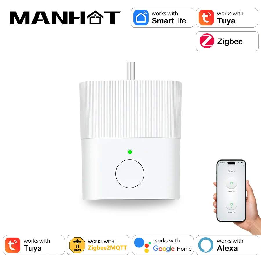 Manhot zigbee USB type-c adaptateur commutateur 5V USB Mini adaptateur secteur Tuya/contrôle de vie intelligent travail Alexa Google Home Zigbee 2Mqtt