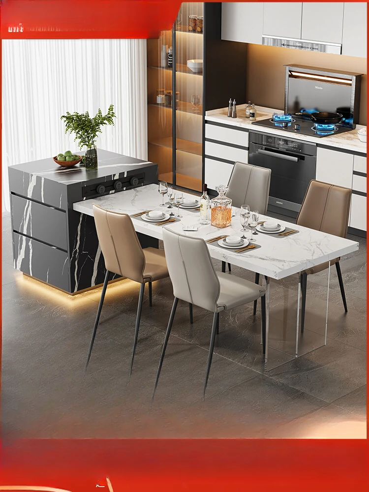 

Slate island, dining table, integrated small apartment, retractable household guide table, modern and simple