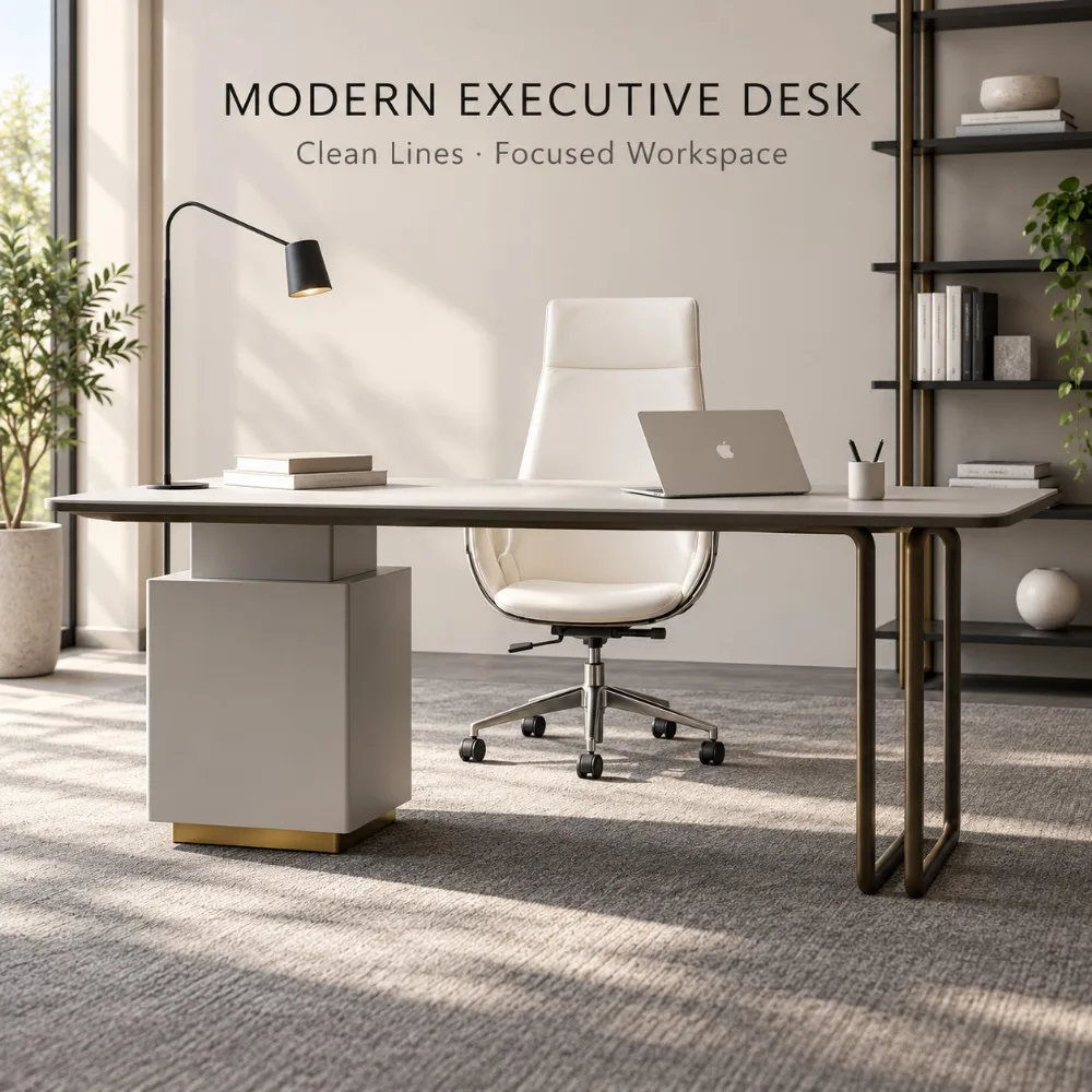 Luxury Italian Minimalist Rock Slate Desk Bookshelf Combo, Integrated Computer Office Table Simple Household Study Furniture