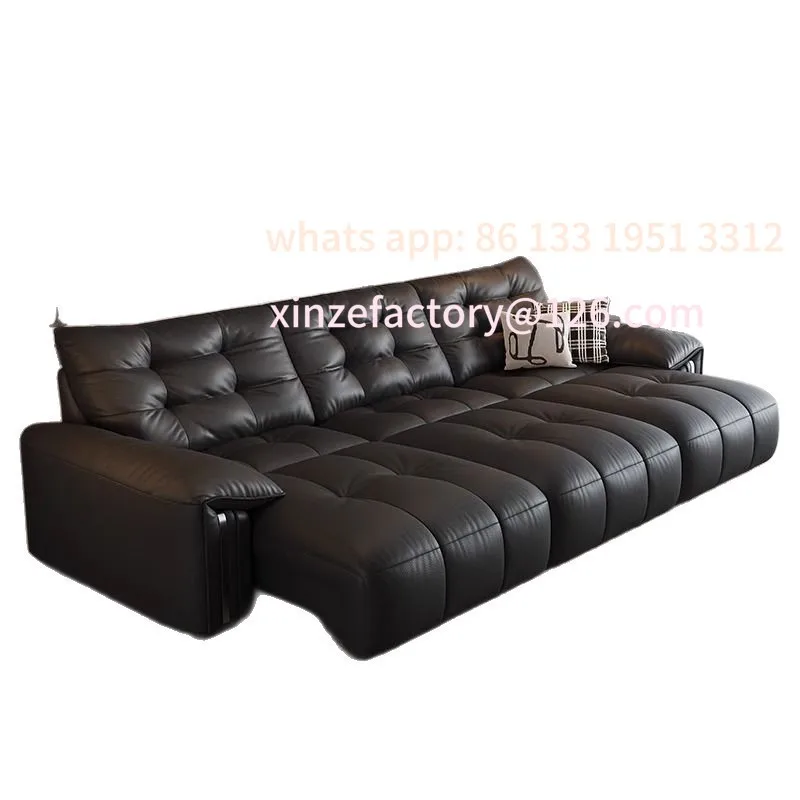 

Leather flat push multi-functional sofa zero against the wall electric retractable first layer cowhide combination sofa bed