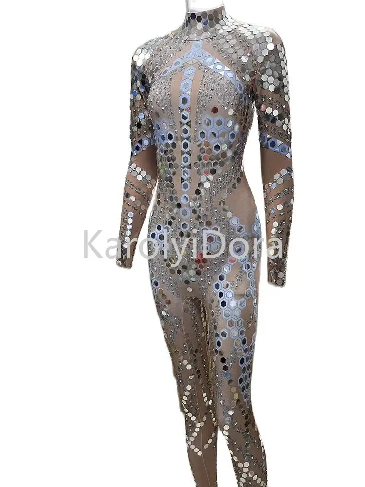 Sequin Diamond Jumpsuit Car Model Show Nightclub Bar Shining Rhinestones Show girl Performance Costumes Fashion Stage Costumes