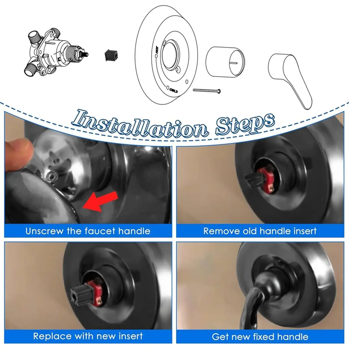 NEW 15 Pcs Shower Faucet Handle Insert for , Shower Handle Parts for 1060514, Easy to Install