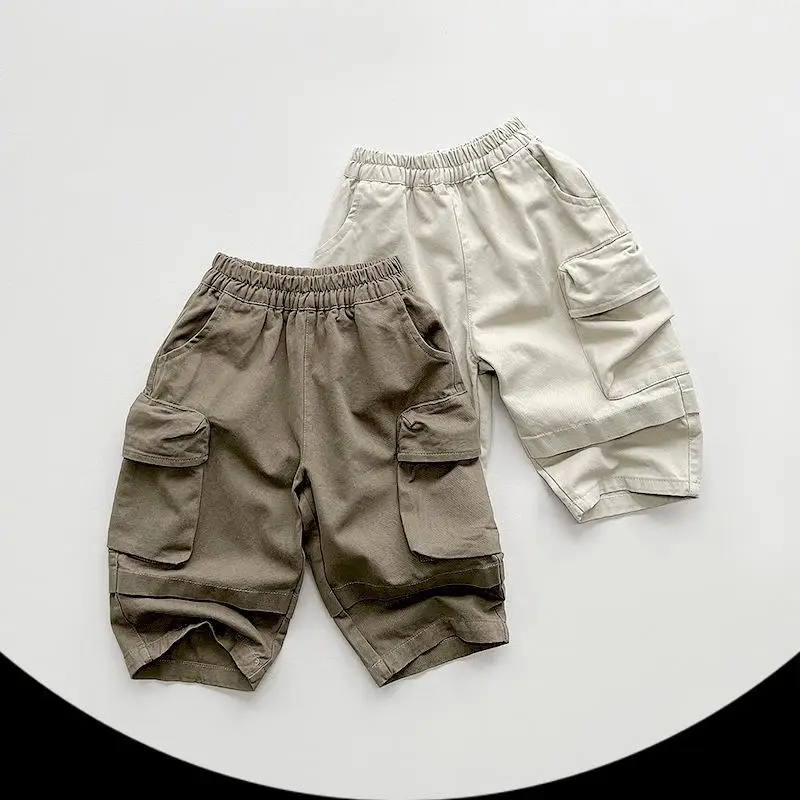 

2024 Spring New Kids Boys Cargo Pants Solid Children Casual Pants Baby Girls Pocket Trousers 1-6year Baby Harem Pants Clothes