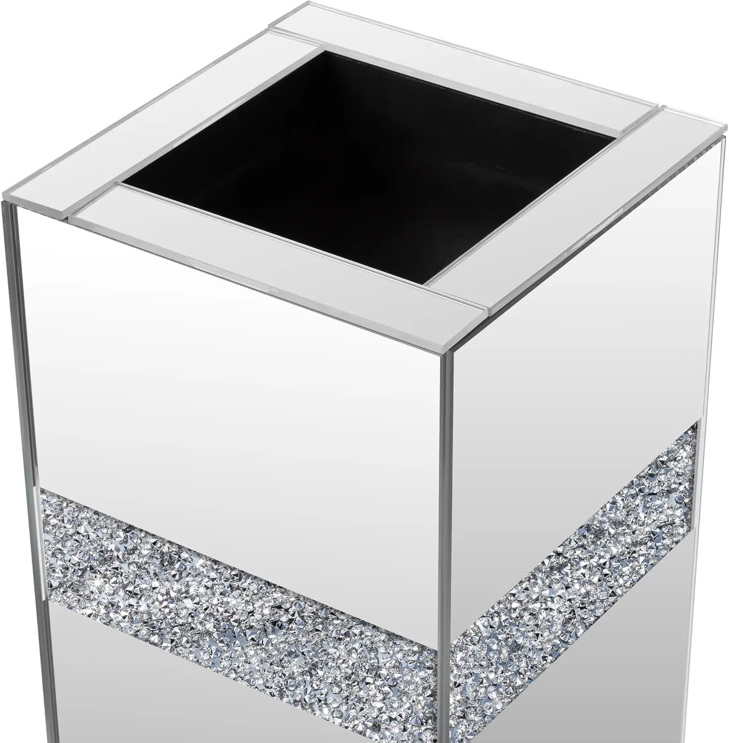 28 Inch Silver Crushed Diamond Mirror Floor Vase Large | MDF Construction & Mirrored Glass Finish, Dry Flower Decor for Living R