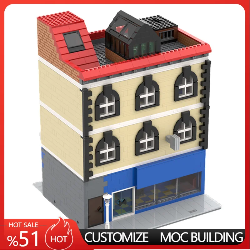 

3367 PCS City Street Modular Takeaway and Lawyers Office MOC Customize Modular Building Block Creative DIY Holiday Toy Gifts