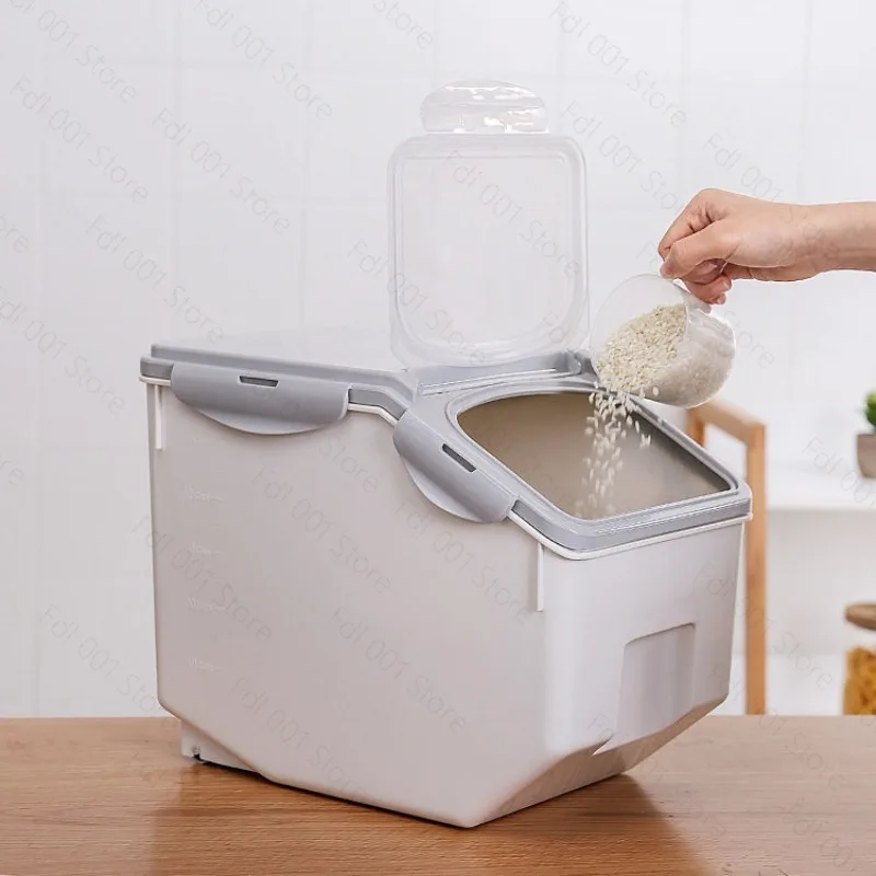 大容量密閉穀物保存容器-プラスチック製キッチンパントリーコンテナ-防湿-米-ペットフード用