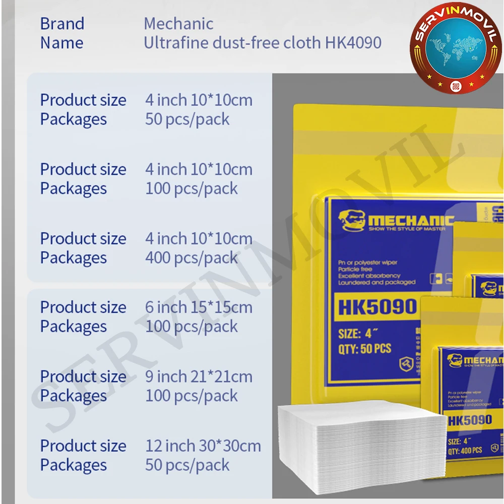 MECHANIC HK5090 비 먼지 천 청소 와이퍼, 휴대폰 수리용 무진 정전기 방지, LCD 렌즈 뒷면 커버 청소