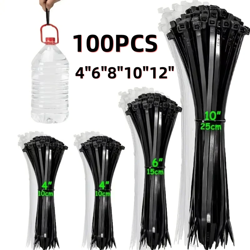 100 PCS Self-locking Plastic Nylon Tie Black 5x300 Cable Tie Fastening Ring 4x200 Cable Tie Zip Wraps Strap Nylon Cable Tie Set