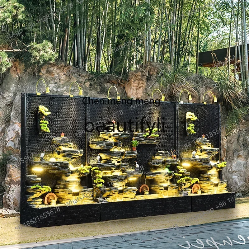 

D178 Large water curtain wall, running water screen partition landscape outdoor courtyard, water feature rockery fountain ornam