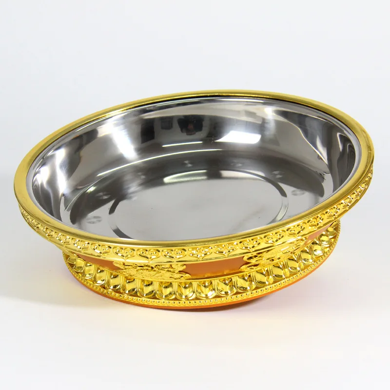 Cz tibetan eight auspicious fruit stainless steel liner fruit tribute tibetan eight treasure candy tsampa plate stainless steel