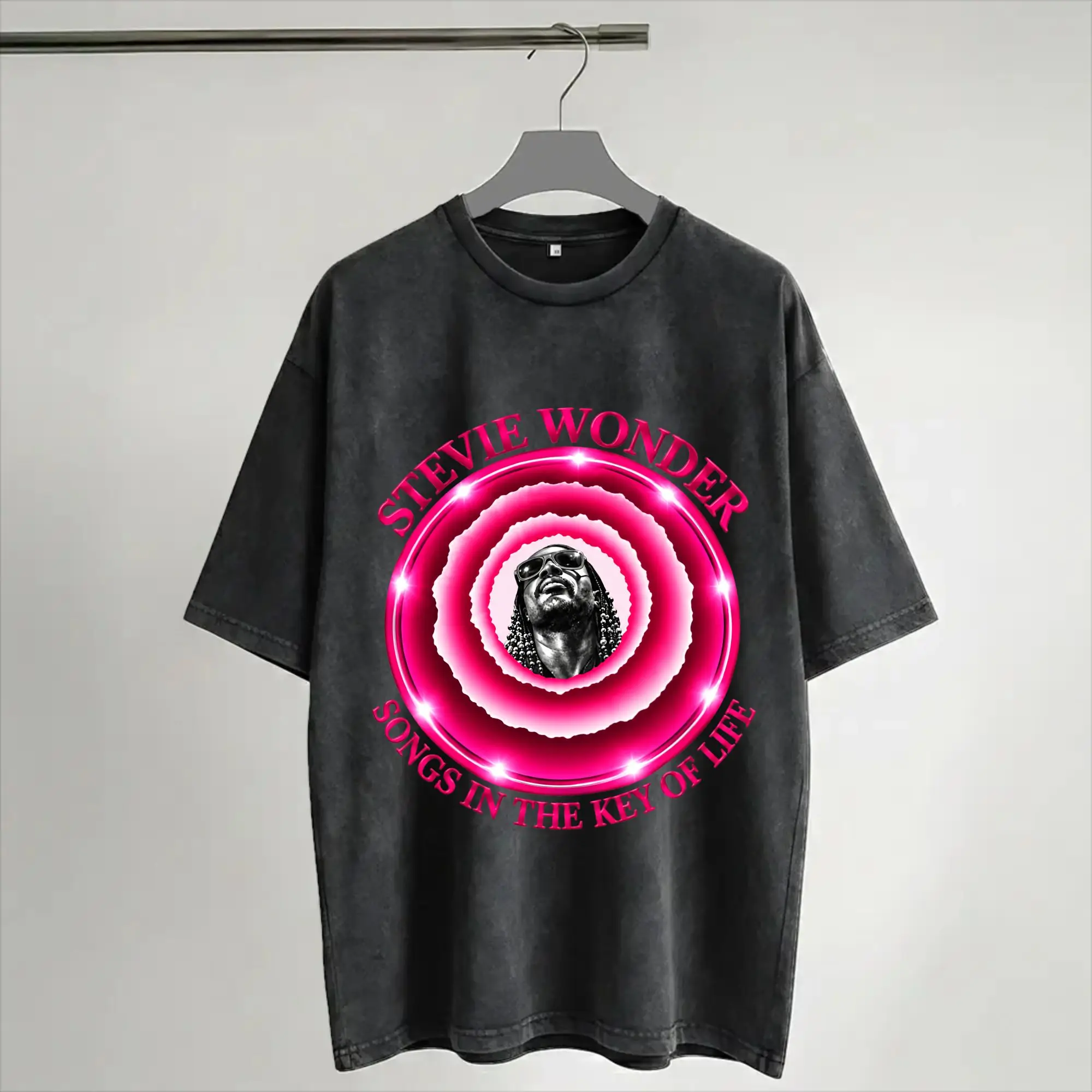 Harajuku Washed Shirt Stevie Wonder Songs in The Key of Life 50th Anniversary Tour Cool T Shirt Oversize  Streetwear