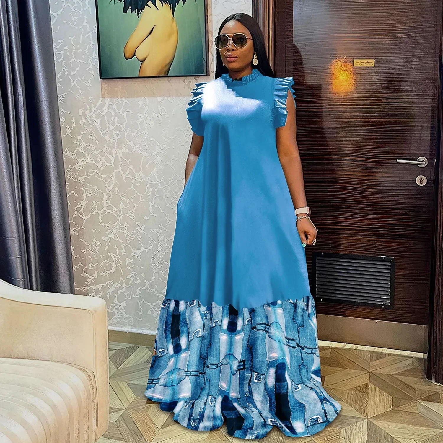 Vestido africano para mujer, batas de retales con estampado de camuflaje, ropa africana, novedad de verano, ropa de calle de moda, vestido Maxi