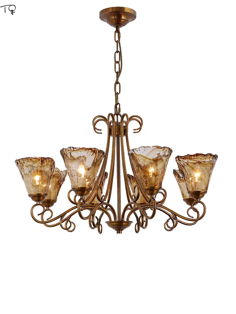 American Vintage Retro Rural Chandelier Lighting LED E14 Copper Glass Indoor Lighting Living/Model Room Villa Restaurant Study