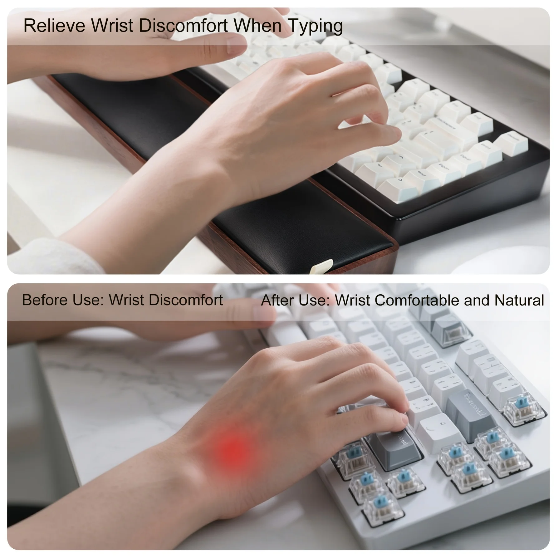 مسند معصم مريح للوحة المفاتيح الخشبية - خشب طبيعي، ملحق مكتب متين لمفاتيح 108/98/87/67، وسادة دعم مريحة للمعصم