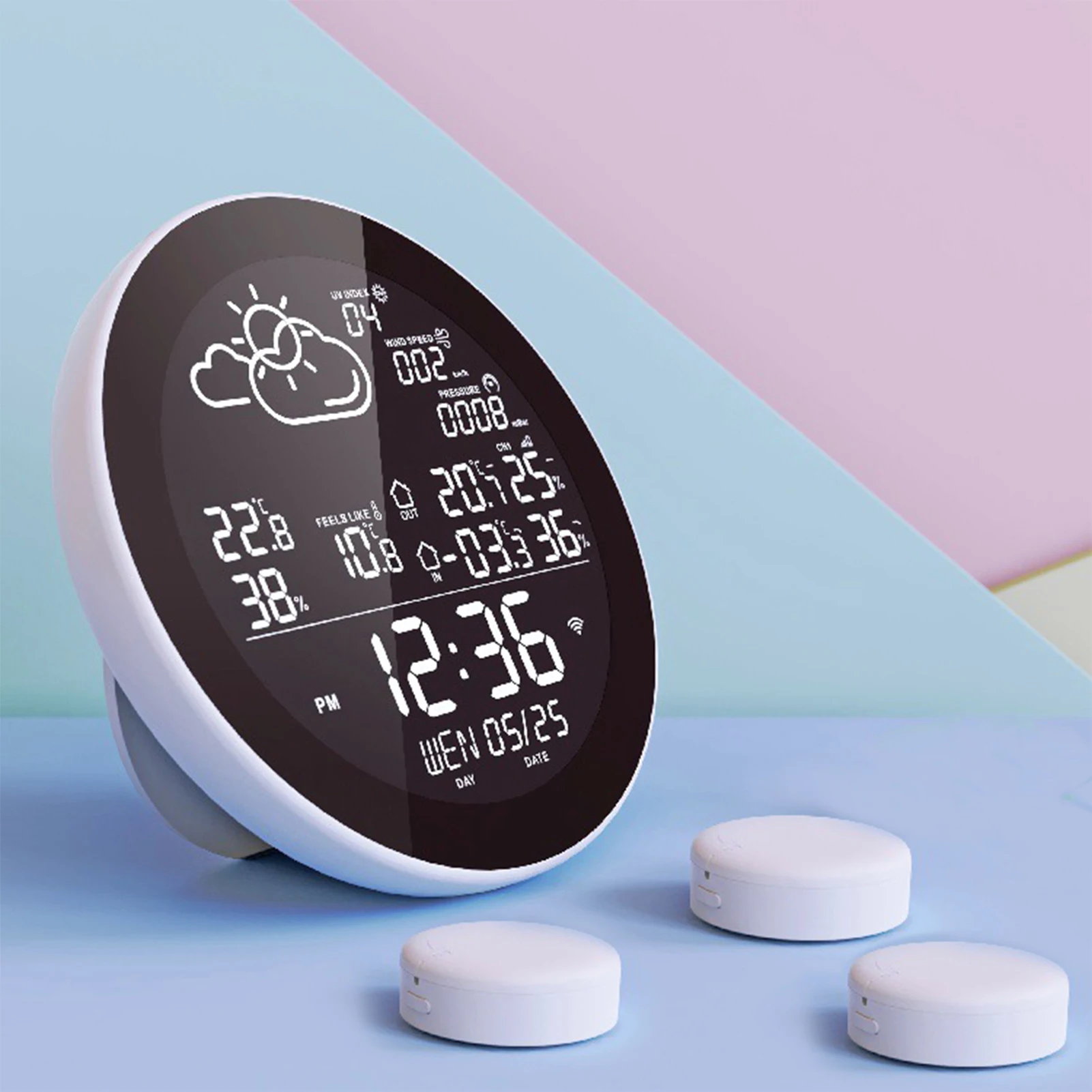 

Tuya WIFI Smart Weather Station with Clock Indoor and Outdoor Temperature & Humidity Meter Large Color Screen Weather Clock