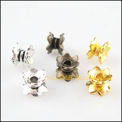 70Pcs Antiqued Bronze Gold Silver Plated Lotus Flower Spacer End Beads Charms 5x7mm