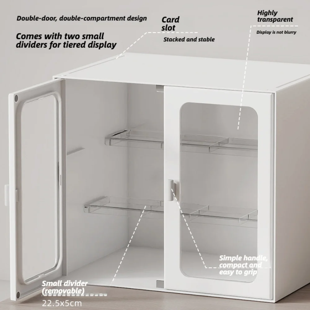 Desktop Organizer Stackable Tabletop Display Case Double Clear Magnetic Door Storage Cabinet Hips Plastic Removable Partition