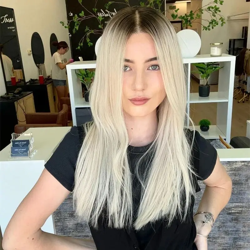 باروكة نسائية 13x4 أومبير شقراء الاصطناعية الدانتيل شعر مستعار أمامي مع جذر داكن غير مرئية شعر مستعار دانتيل شفاف خط شعري طبيعي منتف مسبقًا #3