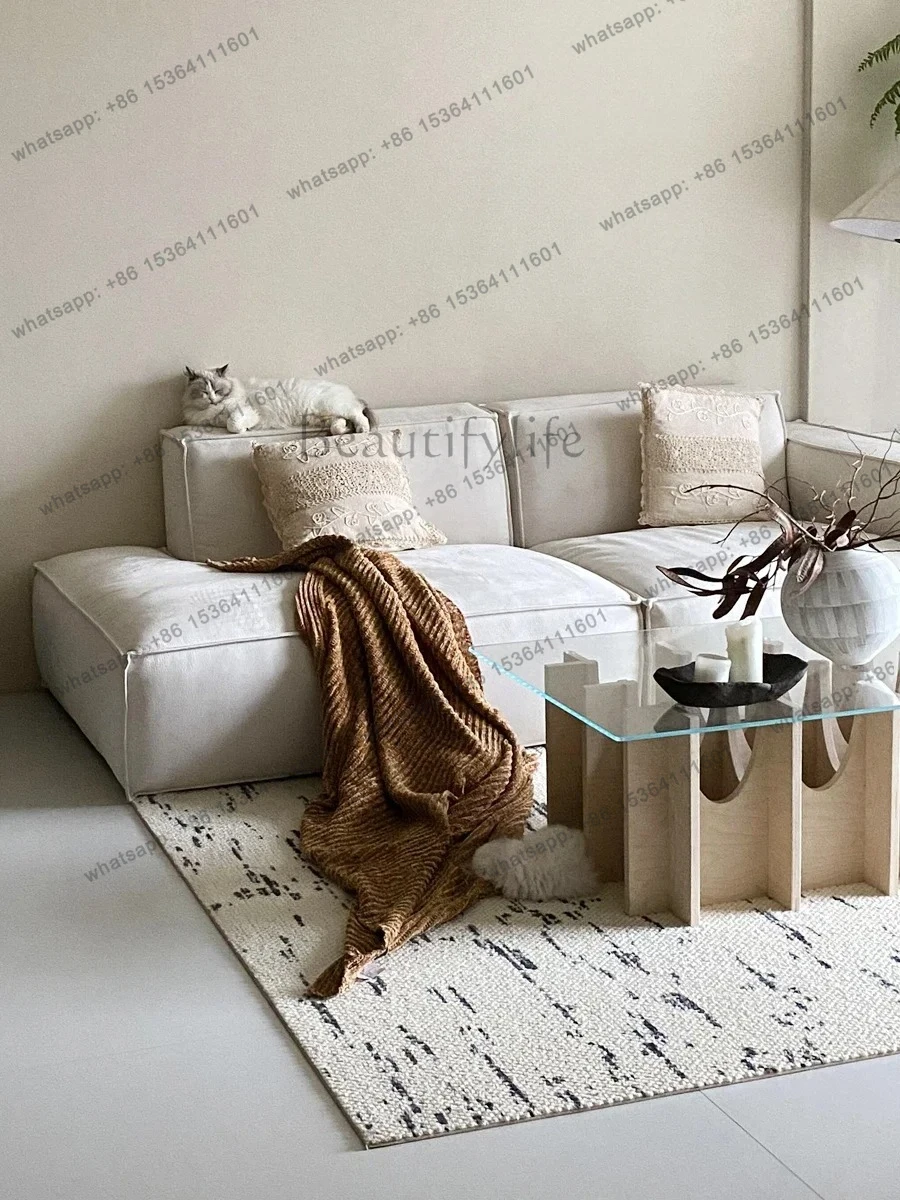 北欧風シンプルオーシャンプレートガラスコーヒーテーブル、ミニマリスト家具、小さなアパートのリビングルーム、ログスタイルティーテーブル