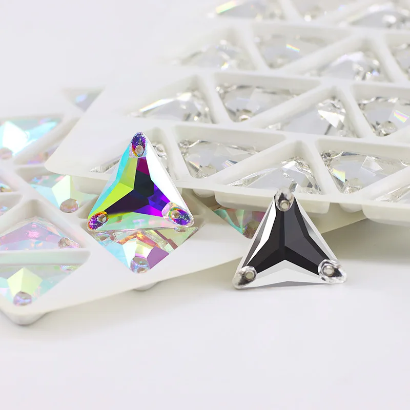 

K9 Triangle Crystal AB Top Quality Glass Sew On Flatback Sewing Strass Stones used for Garment Wedding Dress