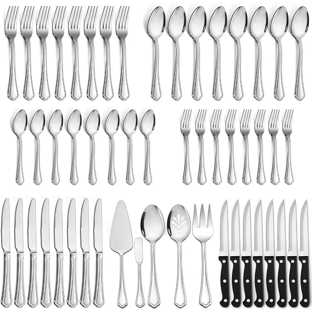 

77-Piece Silverware Flatware Set for 12, Plus Steak Knives and Serving Utensils, Stainless Steel Flatware Cutlery Set, Eating U